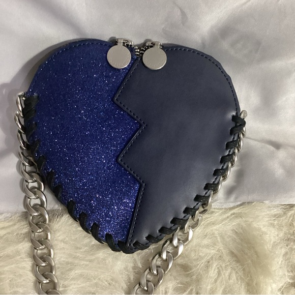 Stella McCartney Jazz Heart Black & Blue Glittery Crossbody Bag Whipstitching - Picture 12 of 12